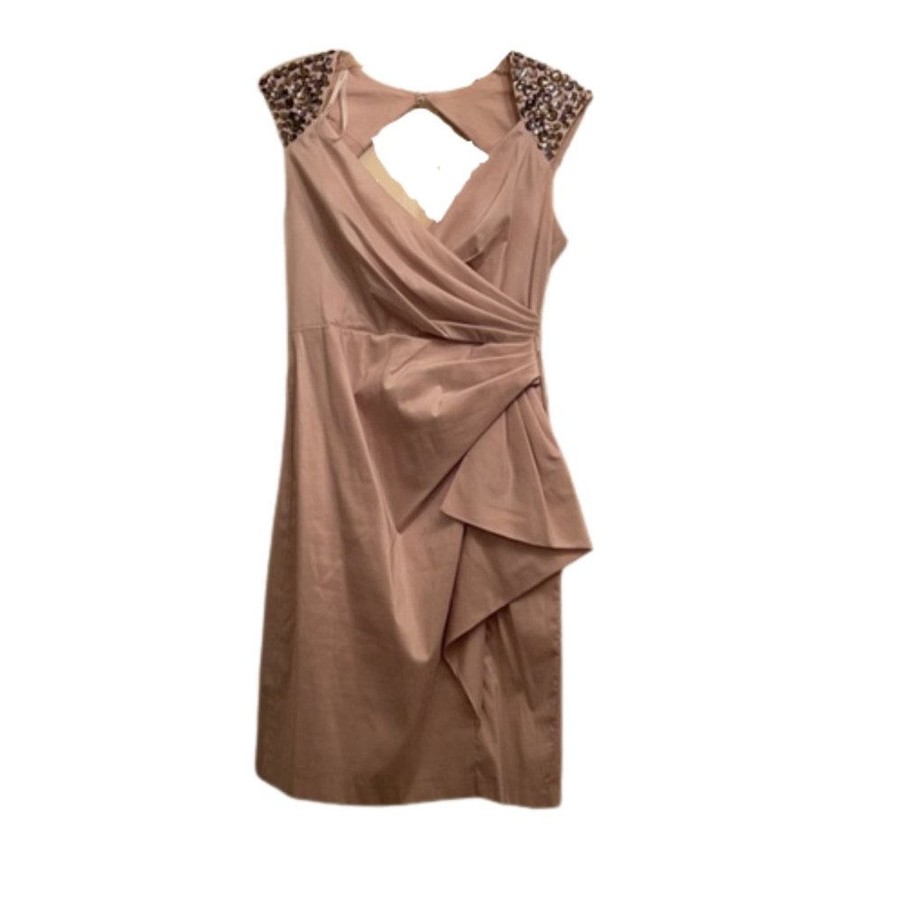 MAGGY LONDON Beige Studded Peplum Dress Size 8 ---